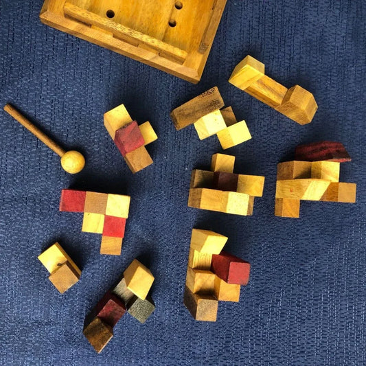 City Planner brain teaser puzzle, wood, handmade 3D puzzle-remove shapes and try rebuild your city - Mekamart Australia