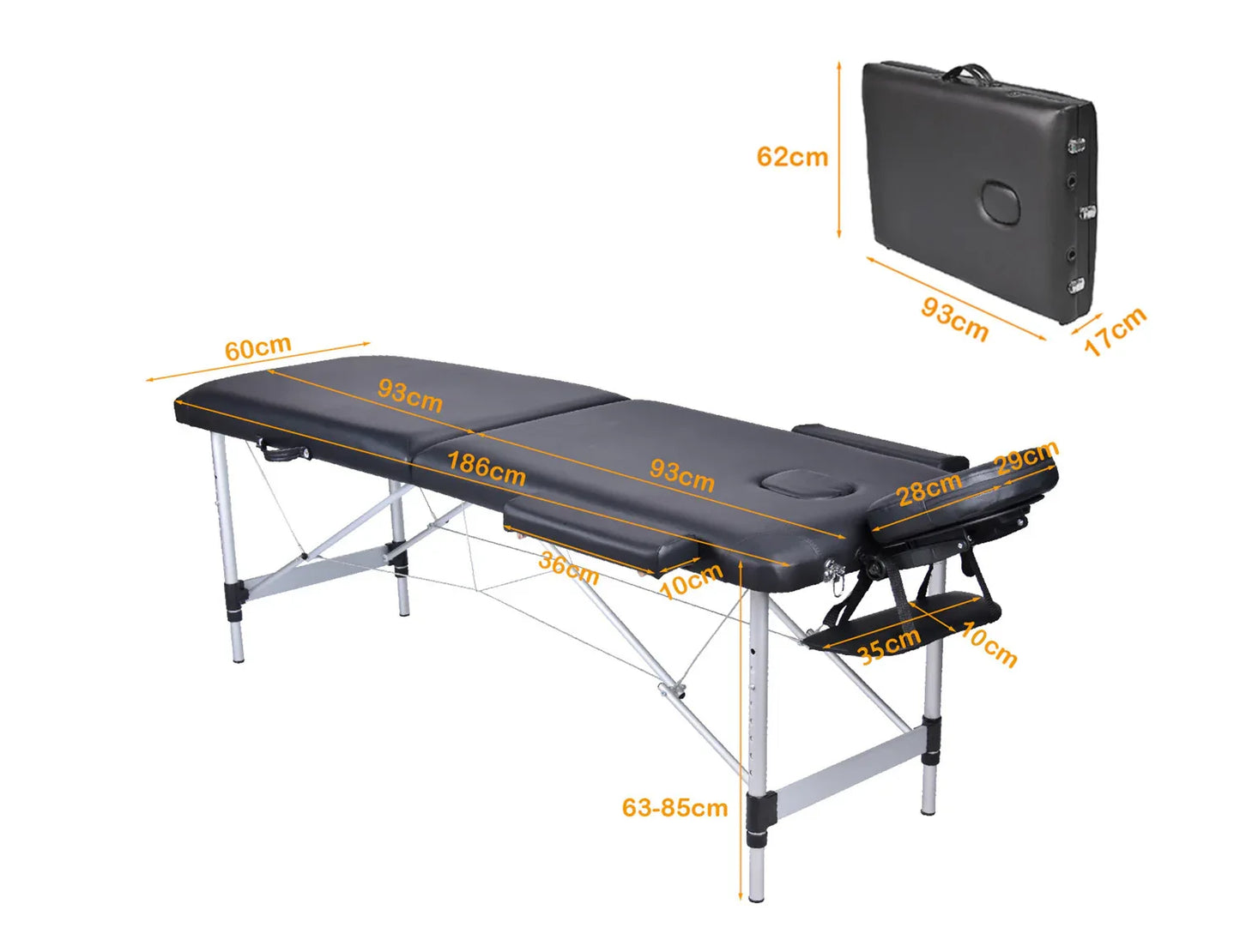 YES4HOMES 2 Fold Portable Aluminium Massage Table Massage Bed Beauty Therapy Black - Mekamart Australia