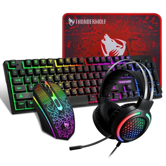 T-Wolf TF400 4-pcs Rainbow Keyboard/Mouse/Headphone/Mouse Pad Kit Set - Mekamart Australia