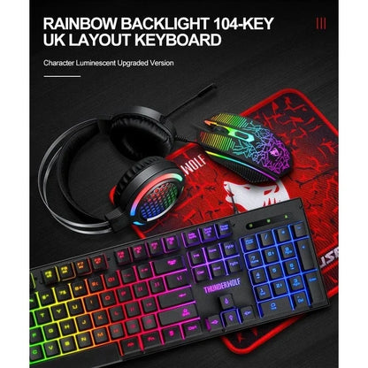 T-Wolf TF400 4-pcs Rainbow Keyboard/Mouse/Headphone/Mouse Pad Kit Set - Mekamart Australia