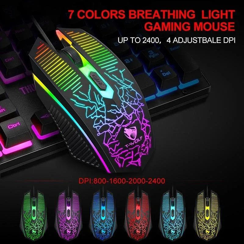 T-Wolf TF400 4-pcs Rainbow Keyboard/Mouse/Headphone/Mouse Pad Kit Set - Mekamart Australia