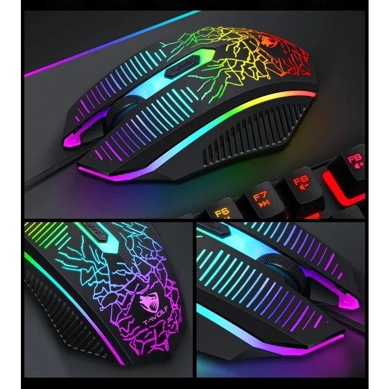 T-Wolf TF400 4-pcs Rainbow Keyboard/Mouse/Headphone/Mouse Pad Kit Set - Mekamart Australia