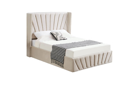 Allure Beige Velvet Gas Lift Bed - Queen - Mekamart Australia