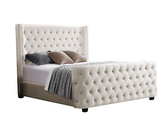 Milan Cream Velvet Tufted Headboard and End board Bed Frame - King - Mekamart Australia