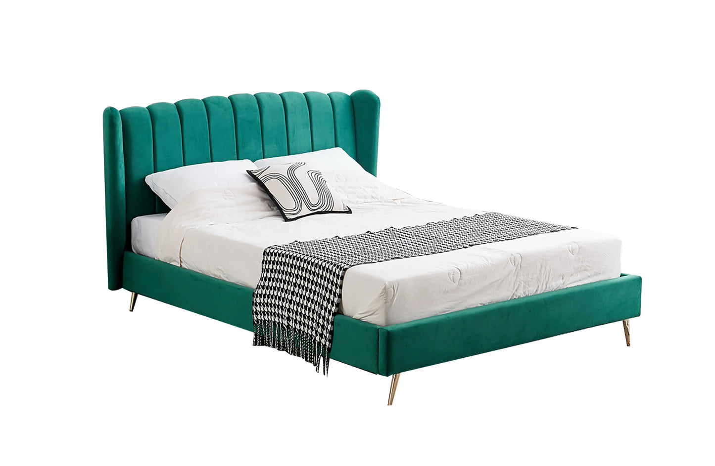 Vienna Peacock Green Velvet Bed - Double - Mekamart Australia