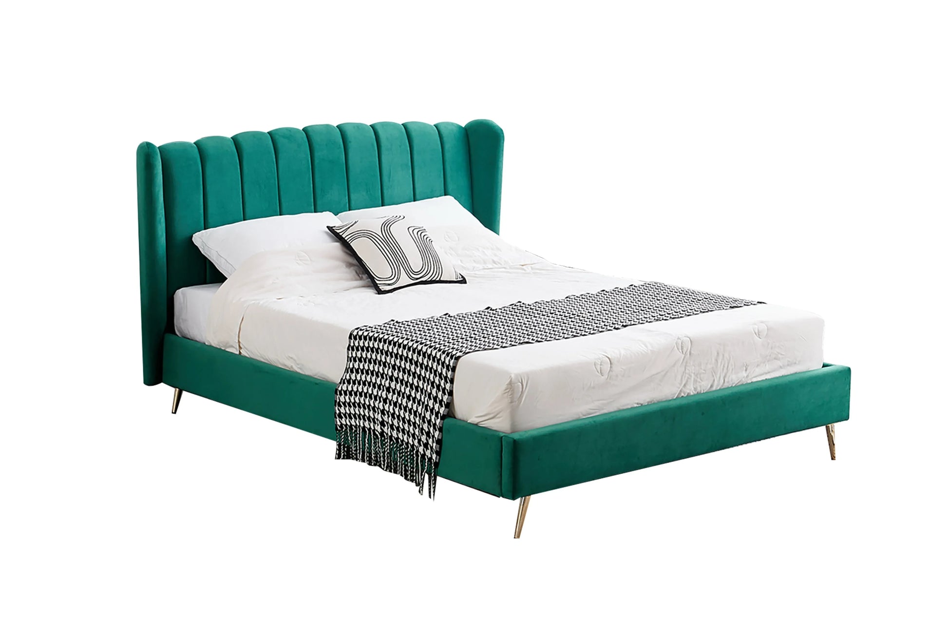 Vienna Peacock Green Velvet Bed - Double - Mekamart Australia