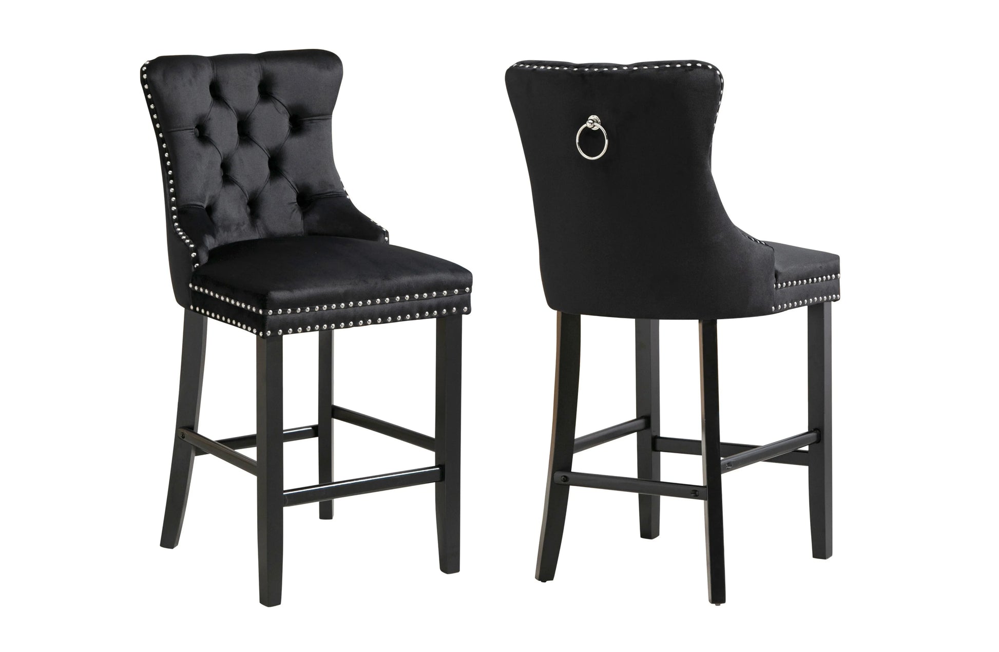 French Provincial Black Bar Stools with Footrest - Set of 2 - Mekamart Australia