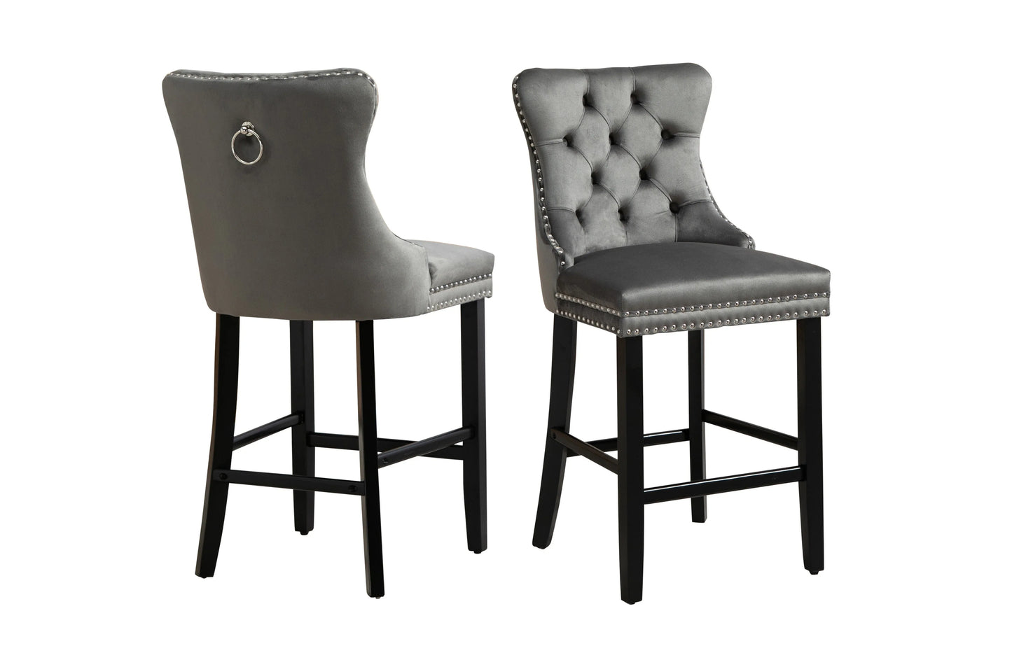 French Provincial Dark Grey Bar Stools with Footrest - Set of 2 - Mekamart Australia