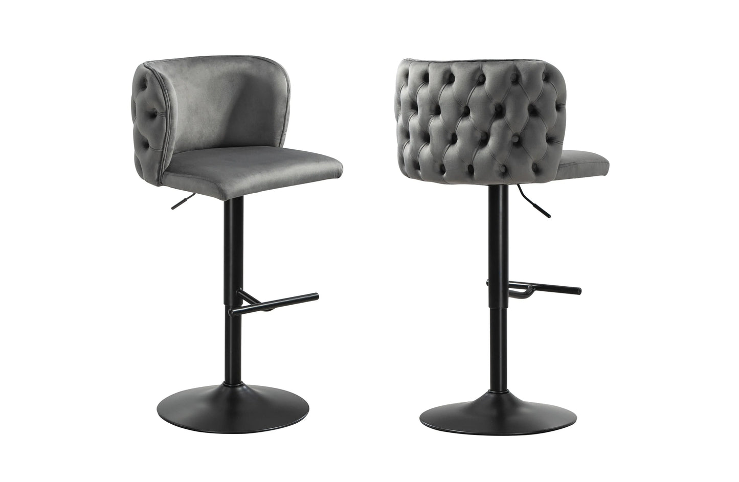 Lara Tufted Height Adjustable Swivel Bar Stools with Footrest - Dark Grey - Mekamart Australia