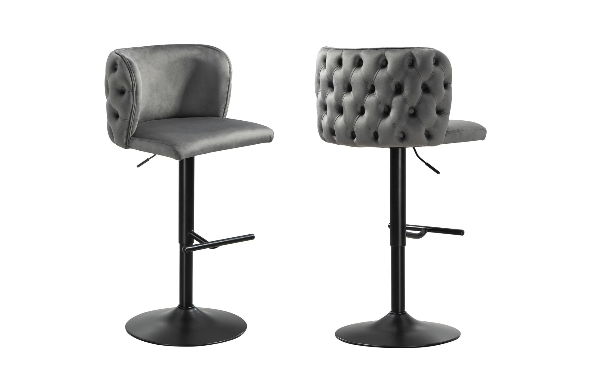 Lara Tufted Height Adjustable Swivel Bar Stools with Footrest - Dark Grey - Mekamart Australia