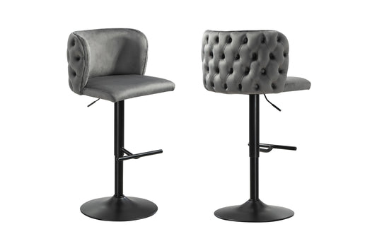 Lara Tufted Height Adjustable Swivel Bar Stools with Footrest - Dark Grey - Mekamart Australia