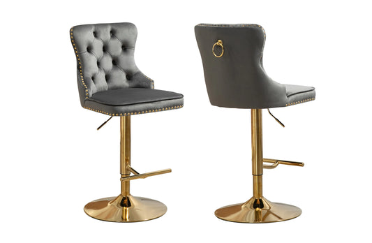 Sahara Dark Grey Barstool with Gold Stand -Set of 2 - Mekamart Australia