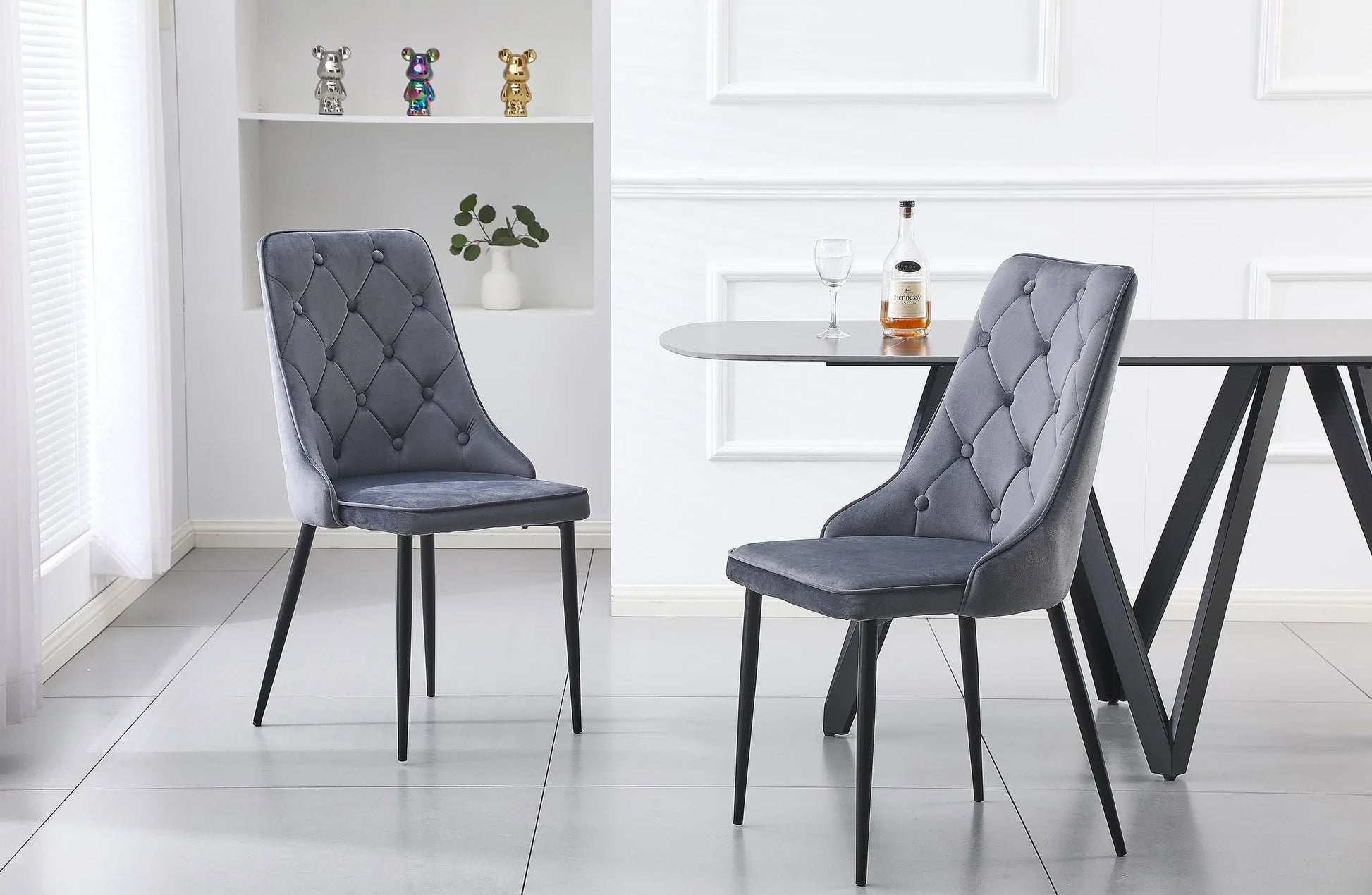 Button Tufted Grey Dining Chairs -Set of 4 - Mekamart Australia