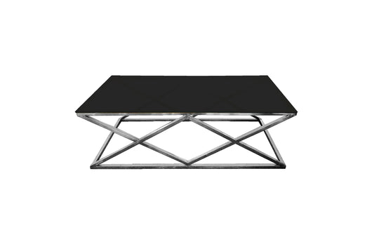 Alsea Coffee Table Silver Base - Black Glass - Mekamart Australia