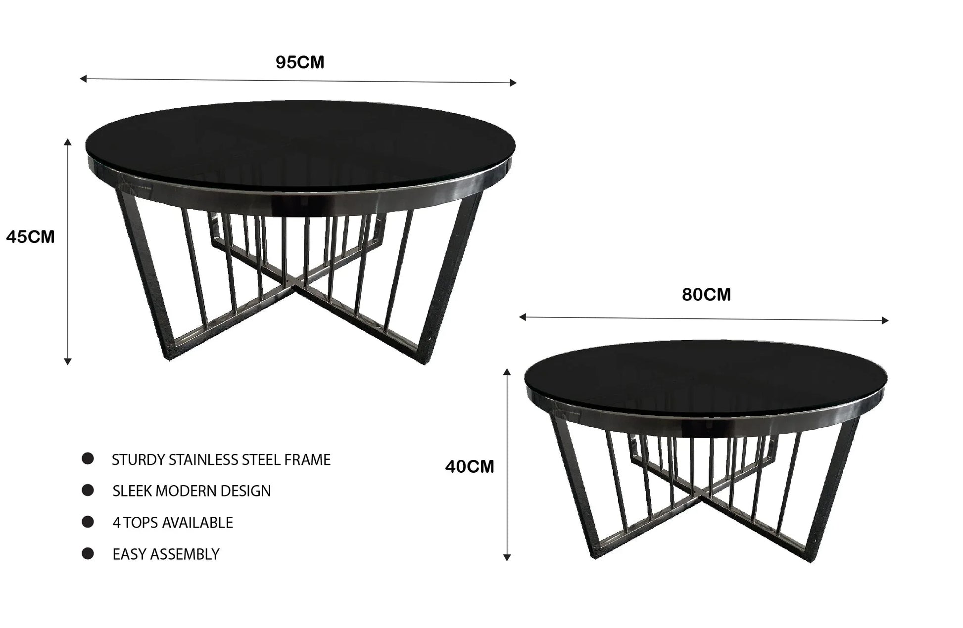 Salina Coffee Table 80cm Black Base - Black Glass - Mekamart Australia
