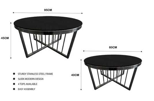 Salina Coffee Table 80cm Black Base - Black Glass - Mekamart Australia