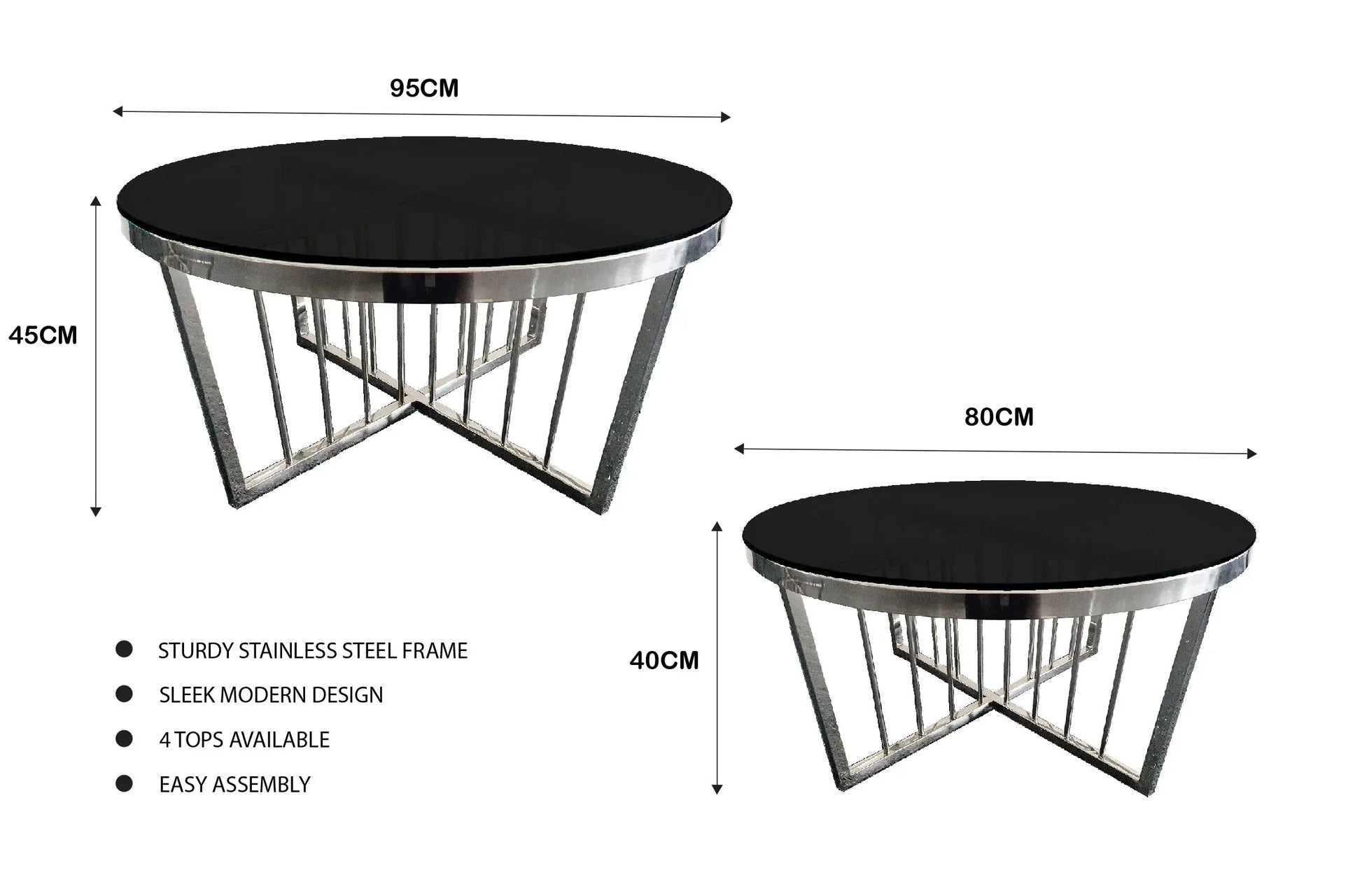 Salina Coffee Table 80cm Silver Base - Black Glass - Mekamart Australia