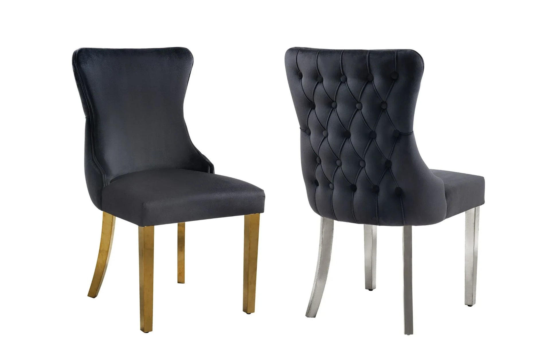 Paris Black Velvet & Gold Polished Steel Upholstered Dining Chairs Tufted Back - Set of 2 - Mekamart Australia