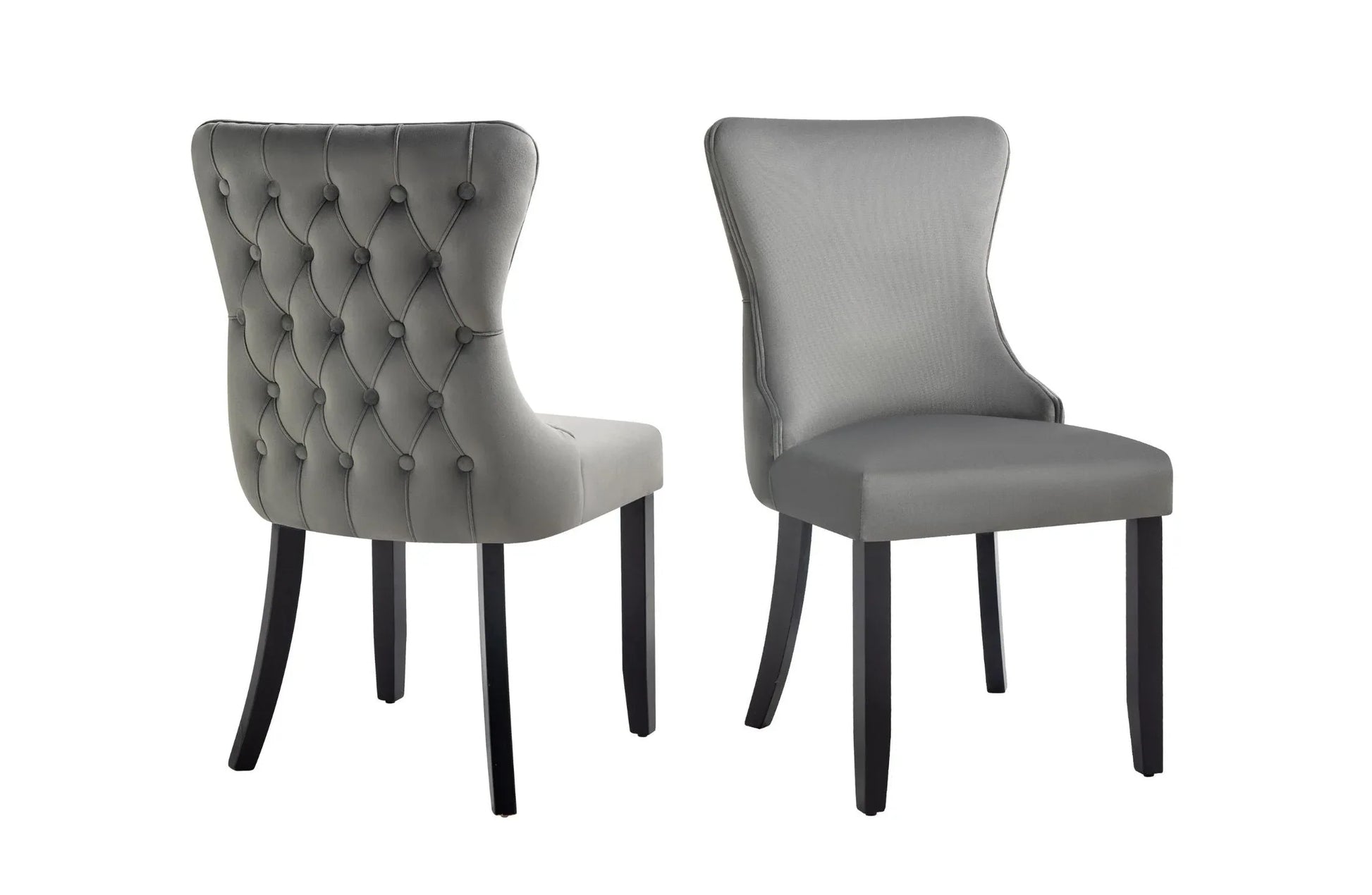 Paris Dark Grey Velvet and black Rubberwood Upholstered Dining Chairs Tufted Back -Set of 2 - Mekamart Australia