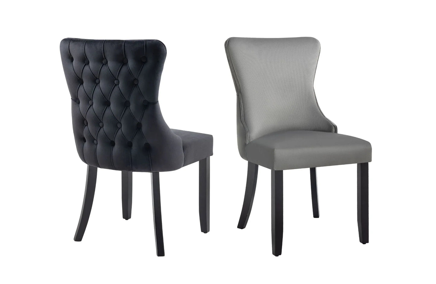 Paris Dark Grey Velvet and black Rubberwood Upholstered Dining Chairs Tufted Back -Set of 2 - Mekamart Australia
