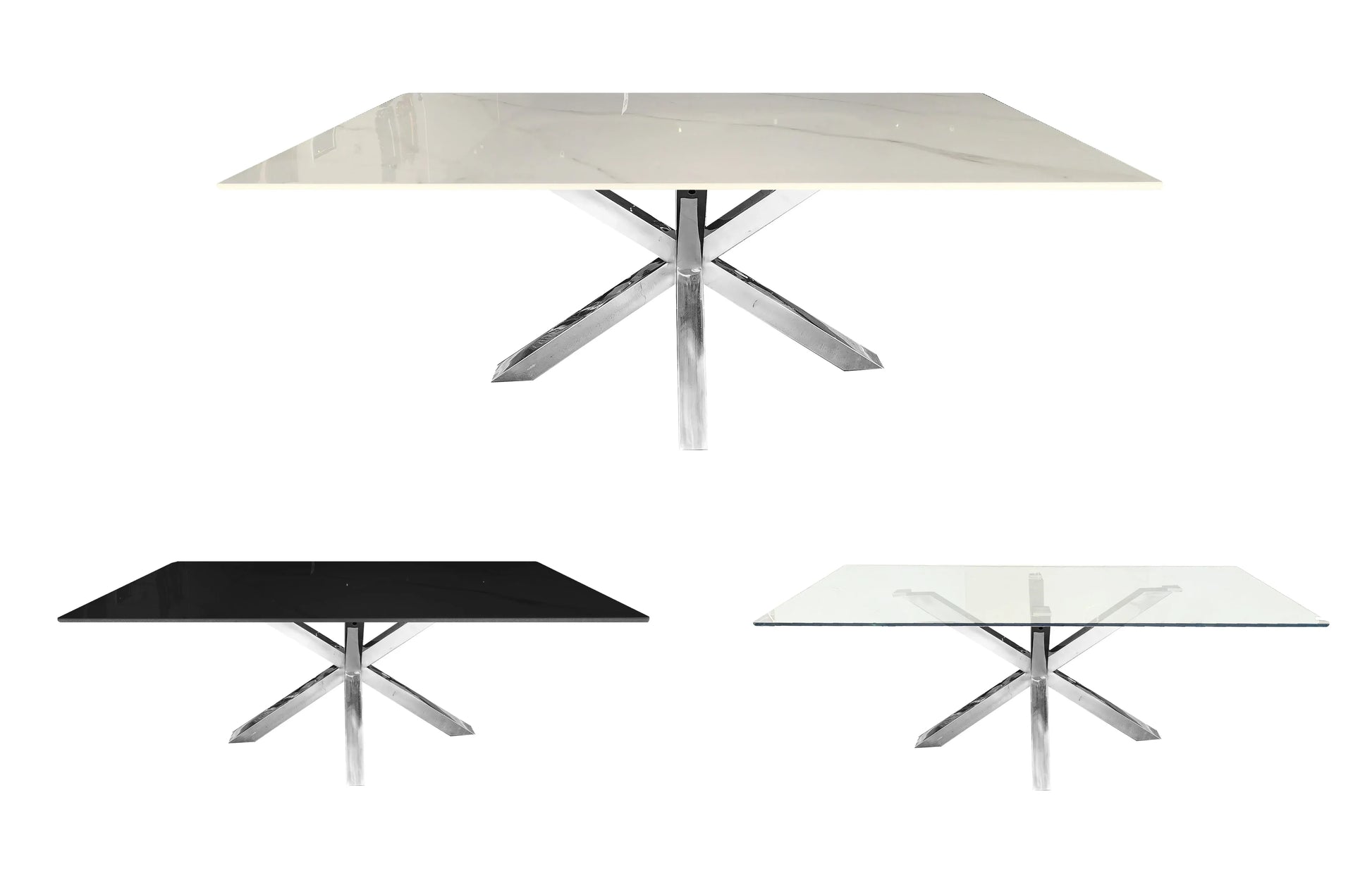 Miles Silver With White Marble Dining Table - 90cm x 180cm - Mekamart Australia