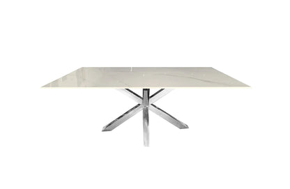 Miles Silver With White Marble Dining Table - 90cm x 180cm - Mekamart Australia