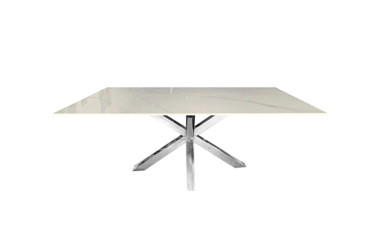 Miles Silver With White Marble Dining Table - 90cm x 180cm - Mekamart Australia