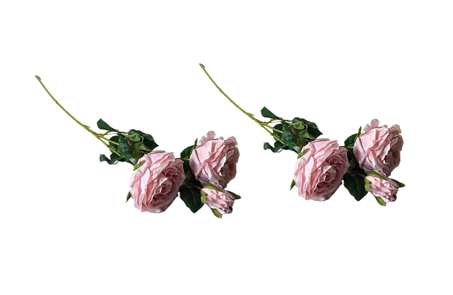 Artificial Rose Stems – Set of 2 Stems  – 60cm with 3 Flowers Each - Soft Pink