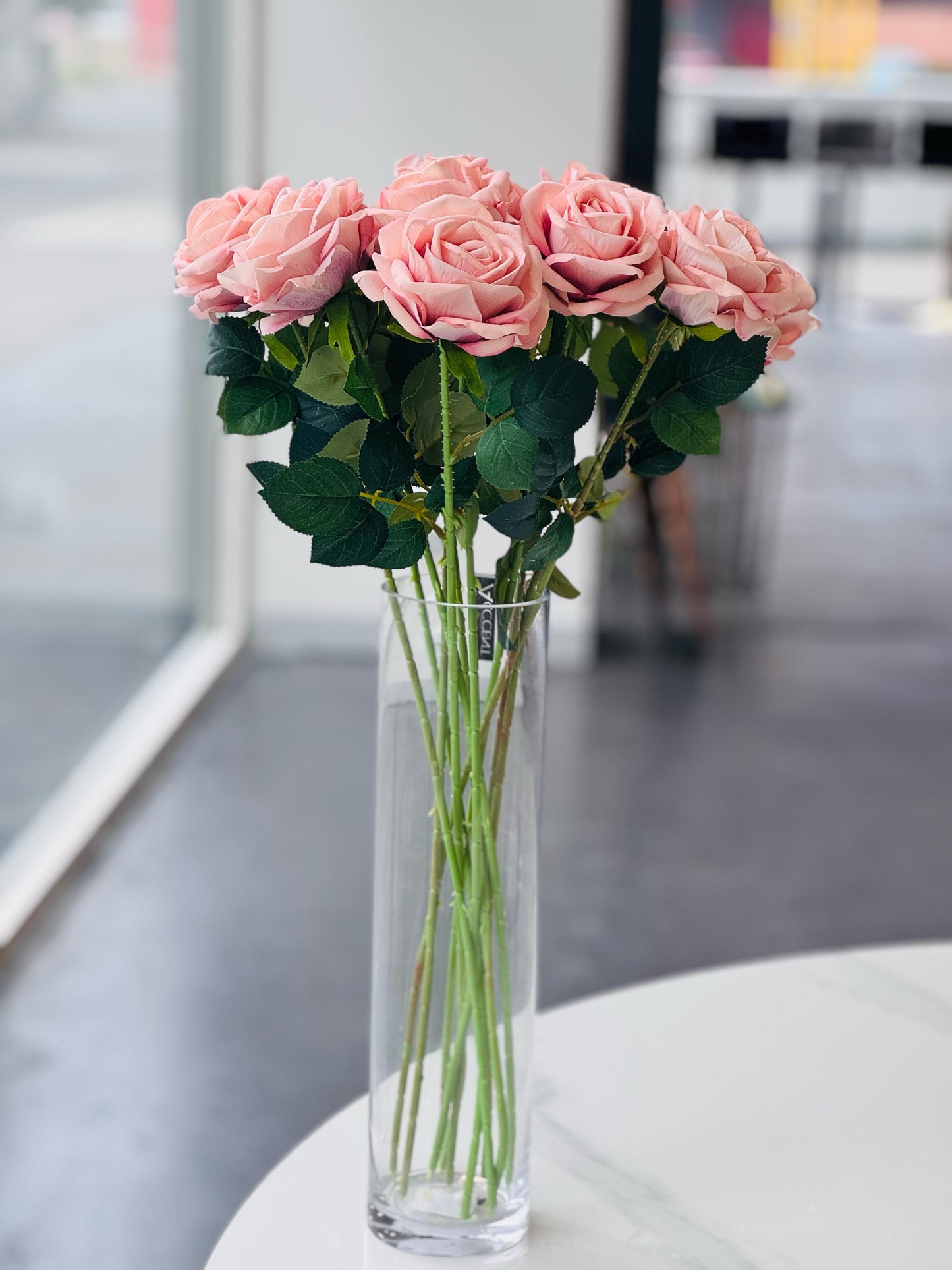 Artificial Rose Stems – Set of 2 Stems  – 60cm with 3 Flowers Each - Soft Pink