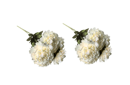 Artificial Bloomed Peony Bunch – Set of 2 Bunches – 45cm with 5 Flowers Each - White