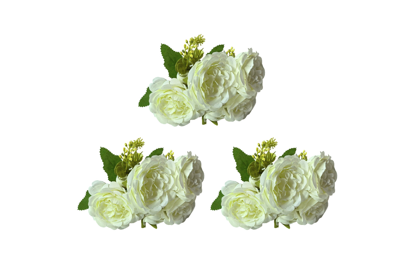 Artificial Rose Bunch – 31cm (Set of 3 Stems, 4 Flowers Each) - White