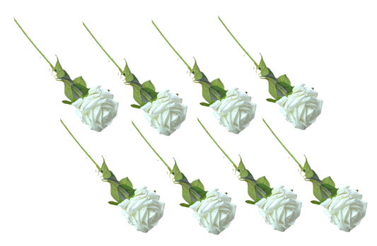 Artificial Single Stem Rose 50cm - White - Set of 8 Stems