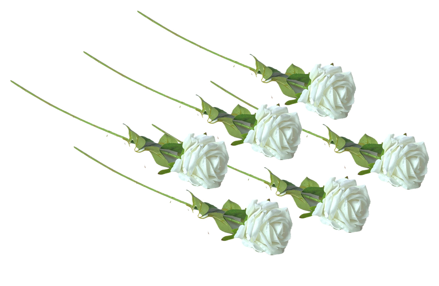 Artificial Single Stem Rose 64cm - White - Set of 6 Stems