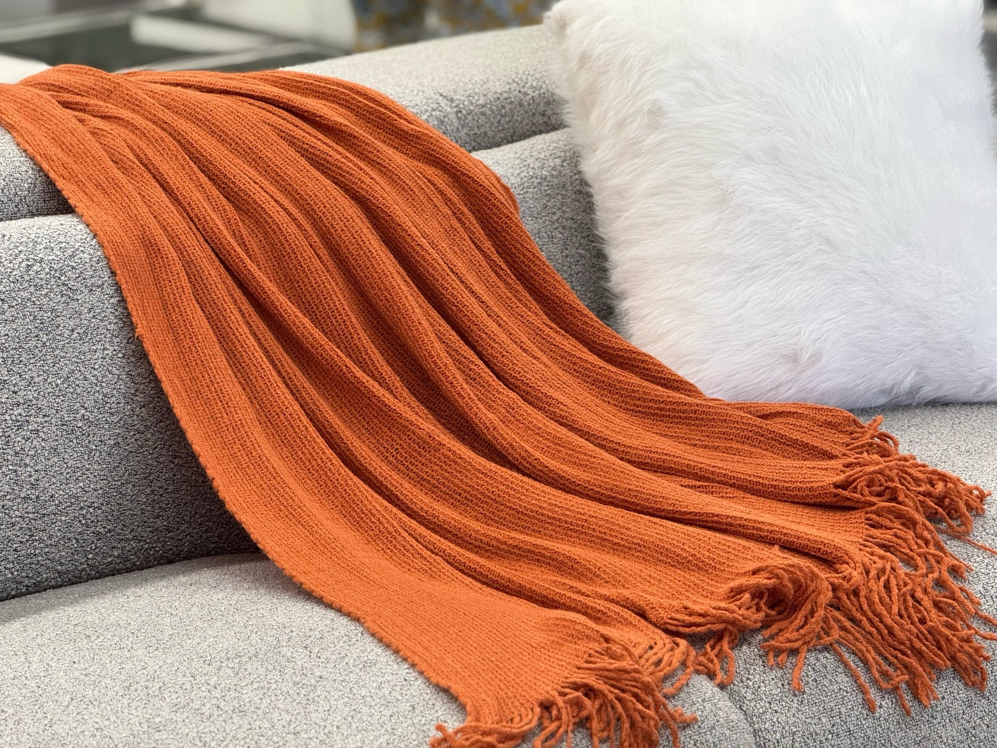 Levi Throw Rug Blanket - Orange - Mekamart Australia