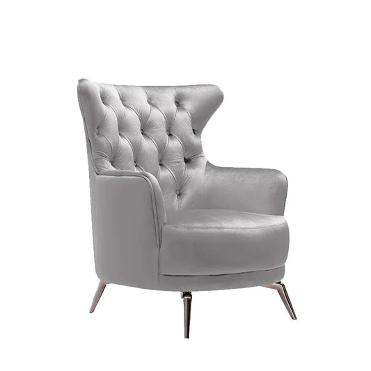 GRAND Tufted Velvet Light Grey Arm Chair - Mekamart Australia