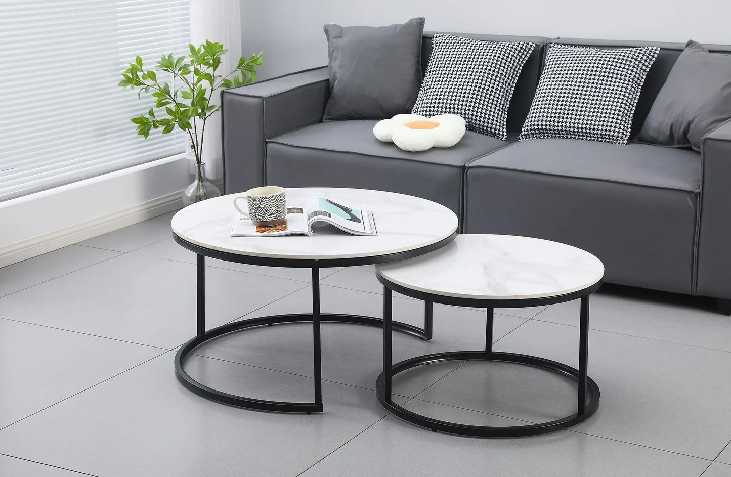 Nesting Style Coffee Table - White on Black - 80cm/60cm - Mekamart Australia