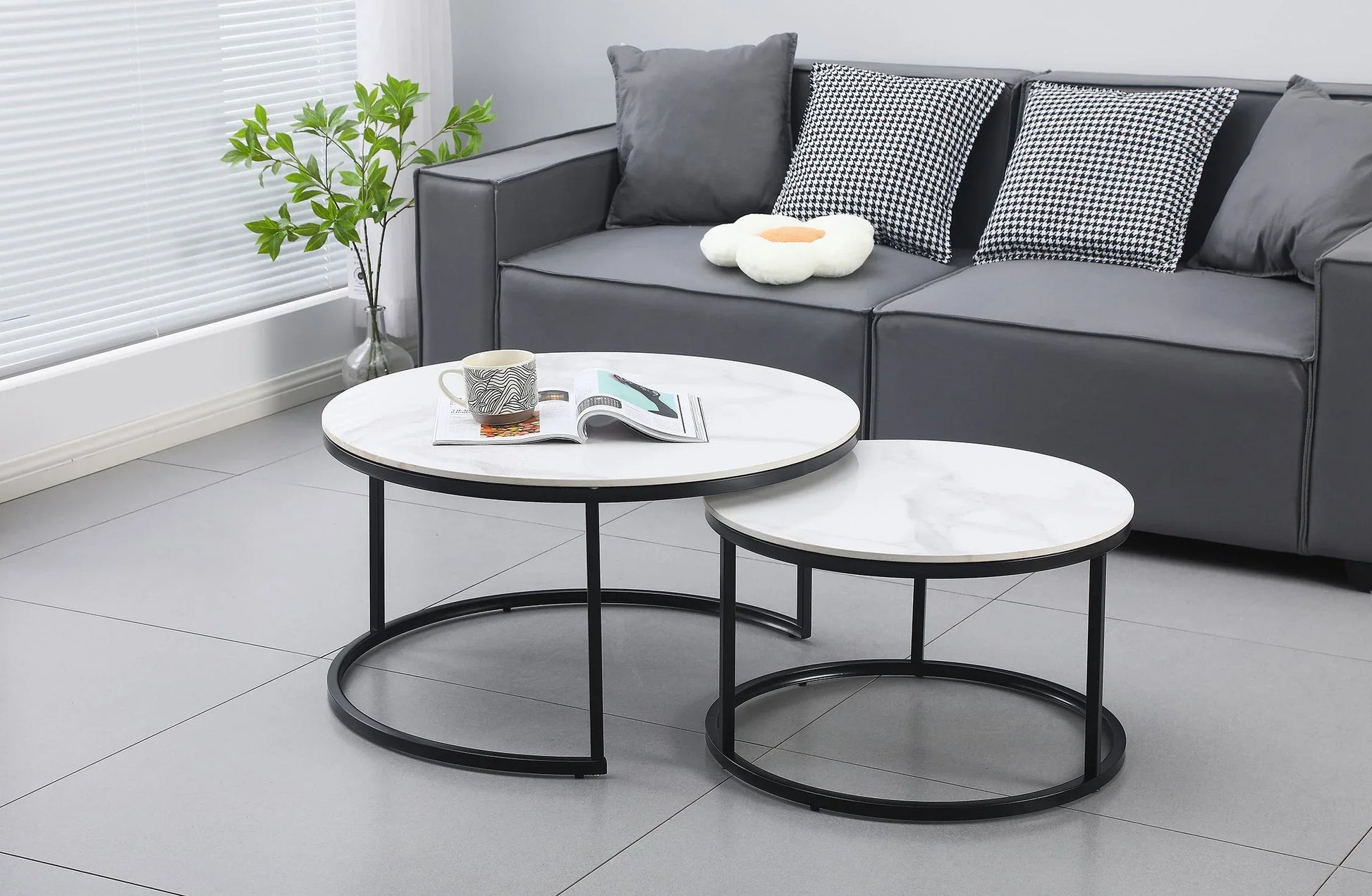 Nesting Style Coffee Table - White on Black - 80cm/60cm - Mekamart Australia