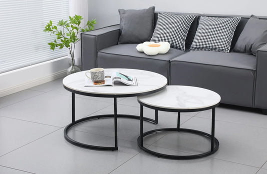 Nesting Style Coffee Table - White on Black - 80cm/60cm - Mekamart Australia