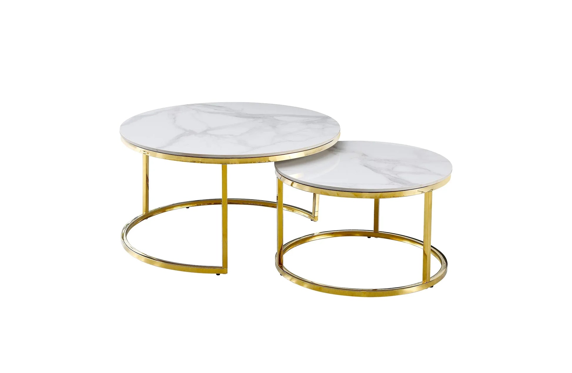 Nesting Style Coffee Table - White on Gold Stainless Steel - 80cm/60cm - Mekamart Australia