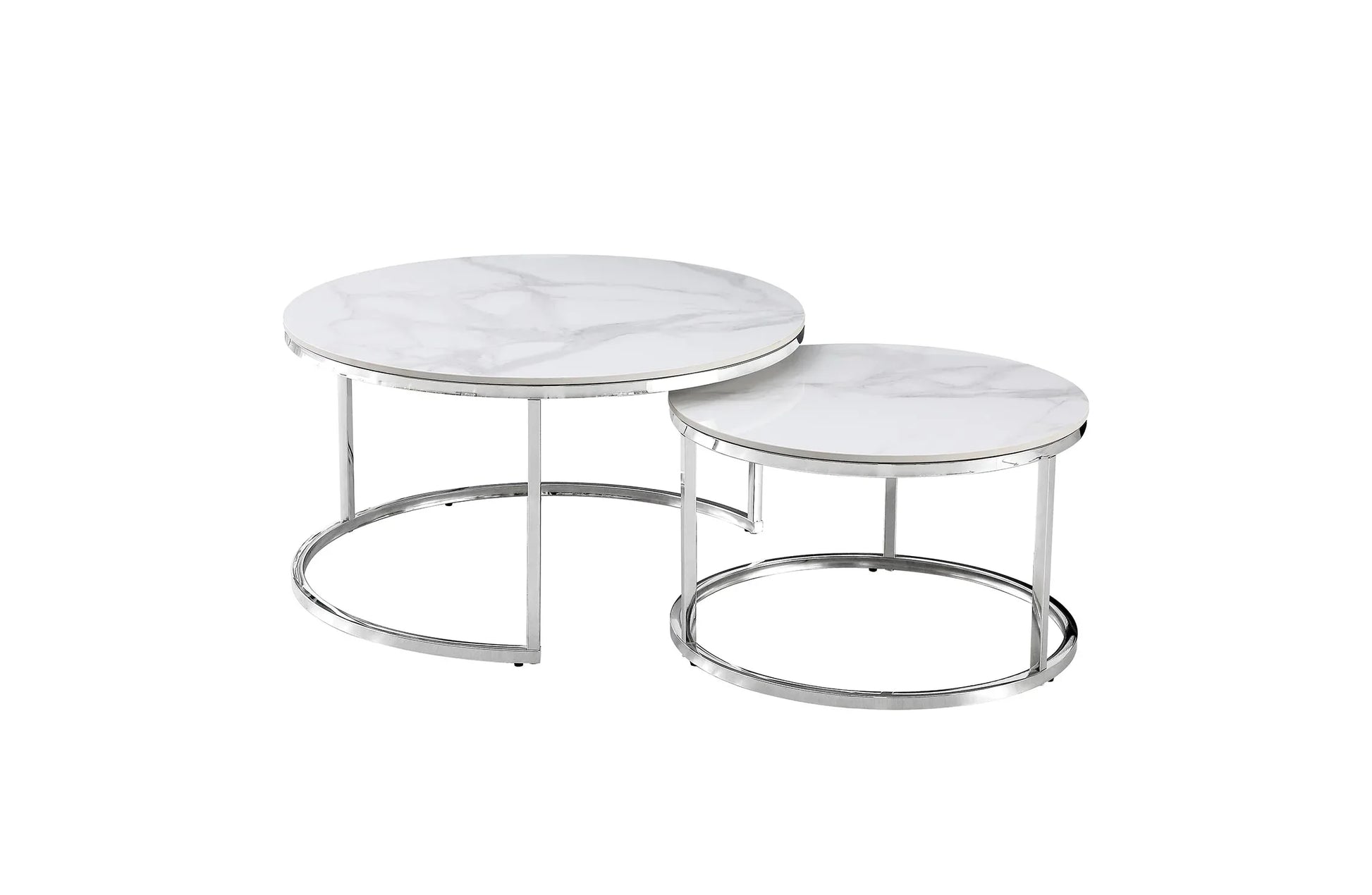 Nesting Style Coffee Table - White on Silver Stainless Steel - 80cm/60cm - Mekamart Australia