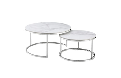 Nesting Style Coffee Table - White on Silver Stainless Steel - 80cm/60cm - Mekamart Australia