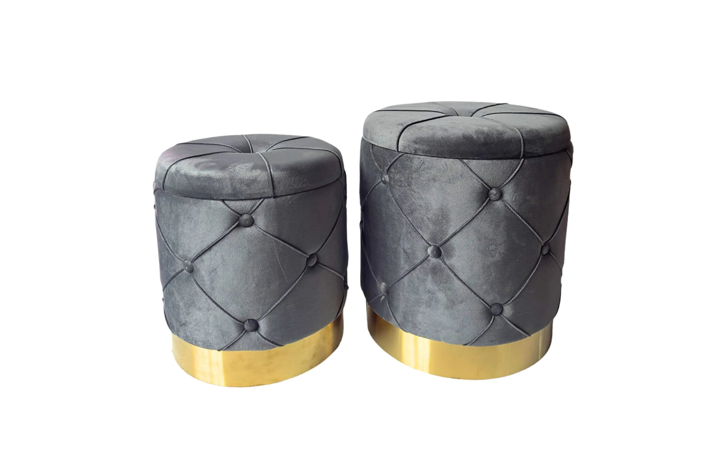 Amy Storage Foot Stools Set of 2 - Gray / Gold - Mekamart Australia