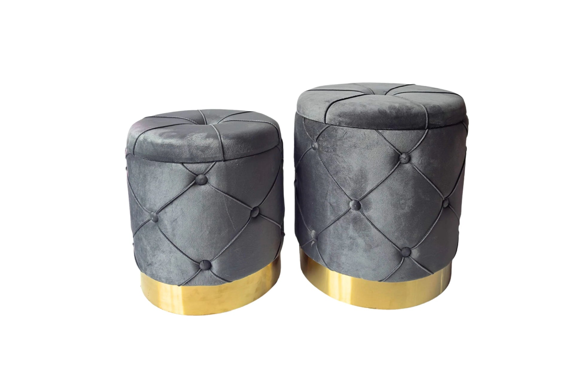 Amy Storage Foot Stools Set of 2 - Gray / Gold - Mekamart Australia
