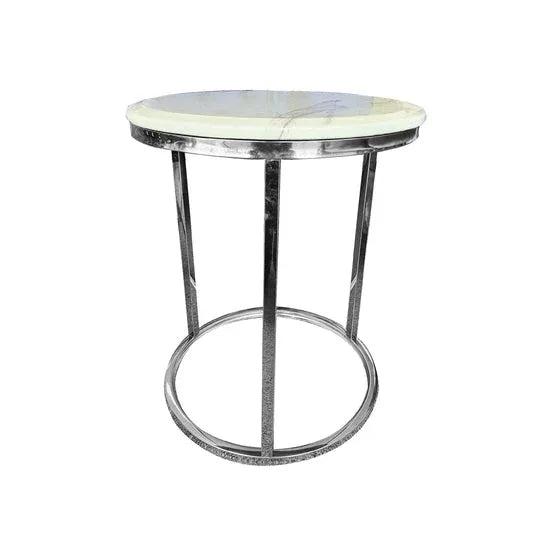 Kelly Side Table - White on Silver - 45cm - Mekamart Australia