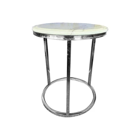 Kelly Side Table - White on Silver - 45cm - Mekamart Australia