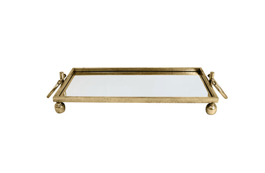 Eliza Small Rectangle Iron Mirror Tray with Handles - Gold