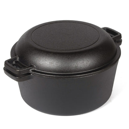 26cm 2-in-1 Cast Iron Dutch Oven & Skillet Set  Pre-Seasoned Dual-Use Pot with Lid Fry Pan, Durable & Versatile Cookware