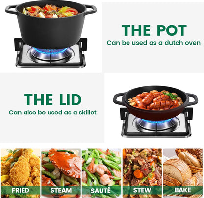 26cm 2-in-1 Cast Iron Dutch Oven & Skillet Set  Pre-Seasoned Dual-Use Pot with Lid Fry Pan, Durable & Versatile Cookware