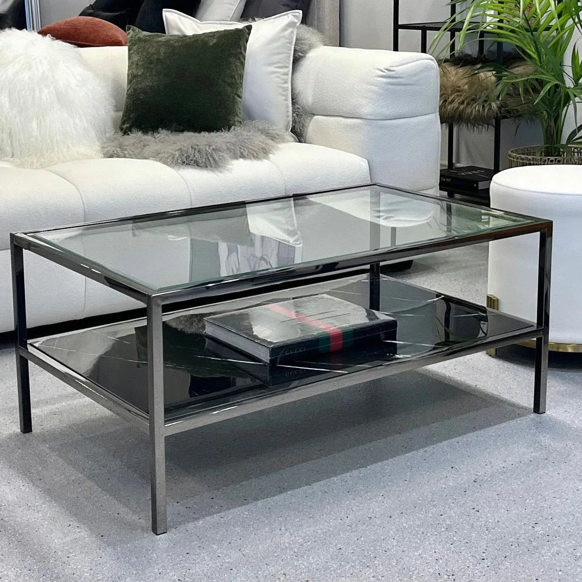 Interior Ave - Vogue Coffee Table - Black Marble Stone & Glass - Mekamart Australia