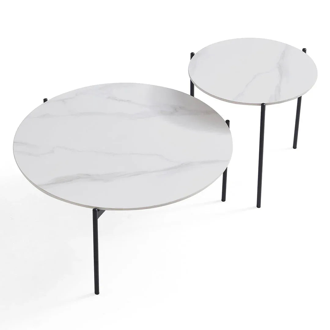 Interior Ave - Bianco Nested Coffee Table Set - White Marble Stone - Mekamart Australia